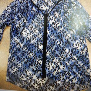 Cabi 977 Womens Fatale Blue Black Leopard Sheer Blouse Sz Medium MM
